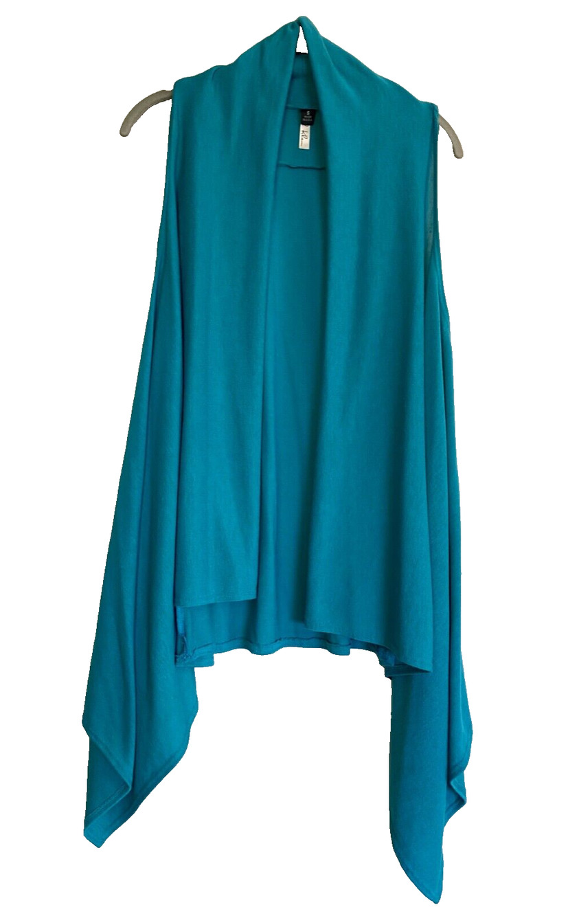 MOD KHAM Handmade Lagenlook Designer Waterfall Vest Art Wear Teal Blue Green S